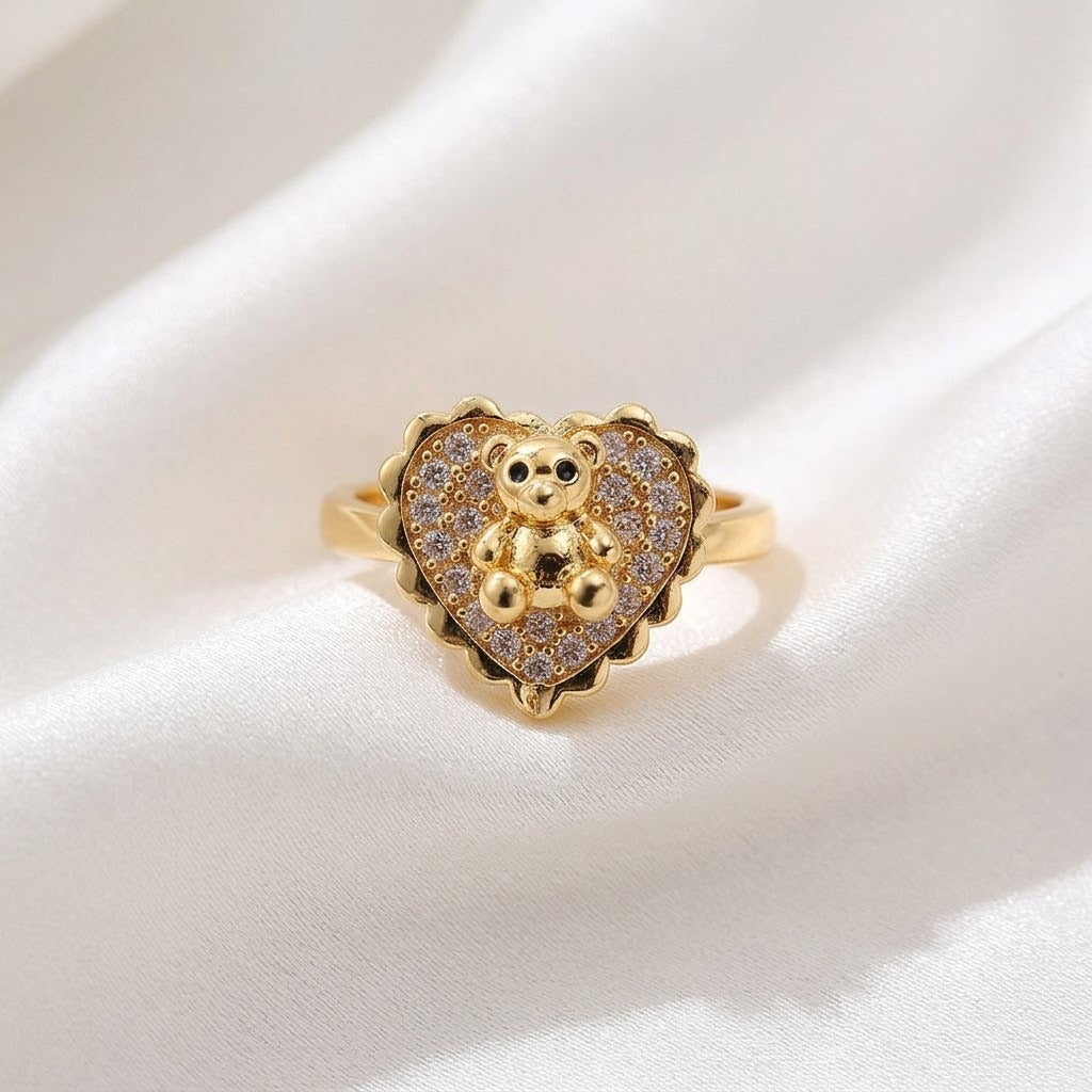 French Love Bear Open Niche Adjustable Index Ring