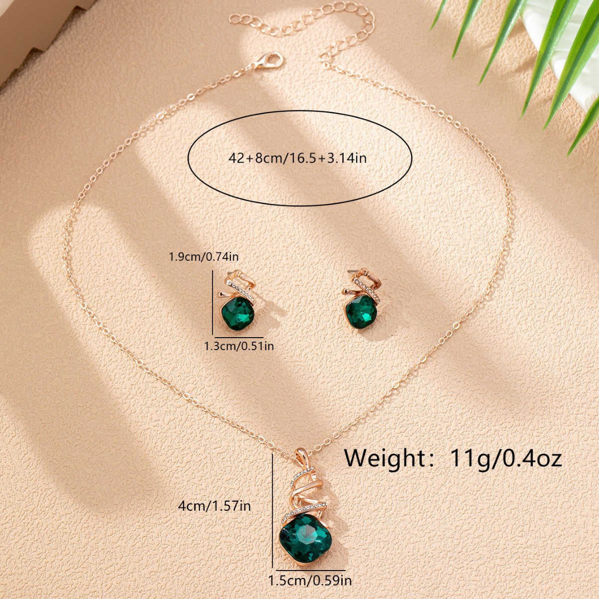 Women's Fashion Emerald Suite Rose Gold Light Luxury Minority Jewelry Set