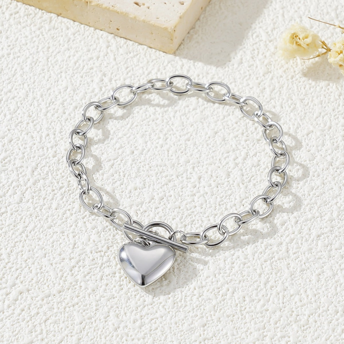 Women's Simple Glossy Love Titanium Steel Button Necklaces