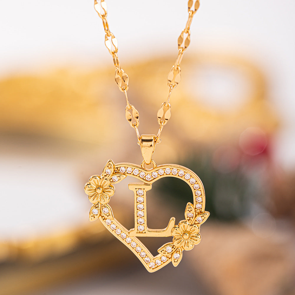Affordable Luxury Fashion Letter Love Trendy Copper Inlaid Zircon Clavicle Necklace