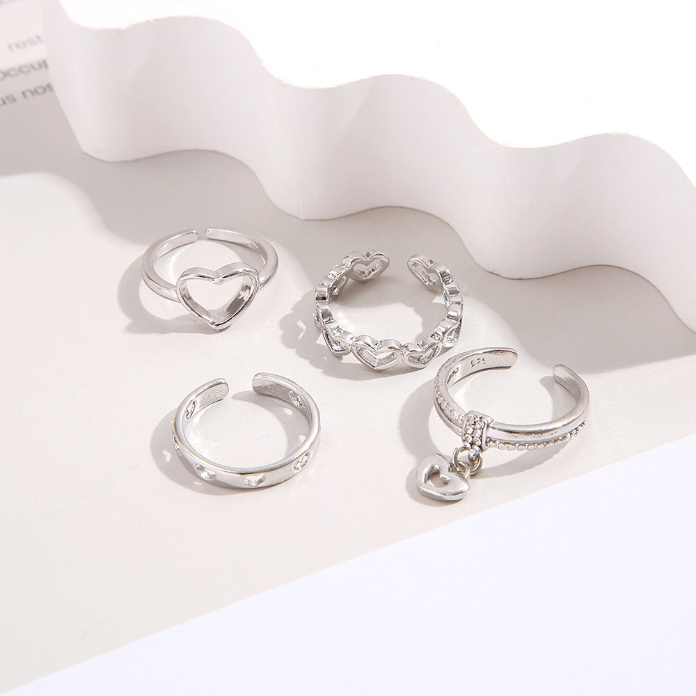 Creative Hollow Love Heart-shaped Set Female Style Rings