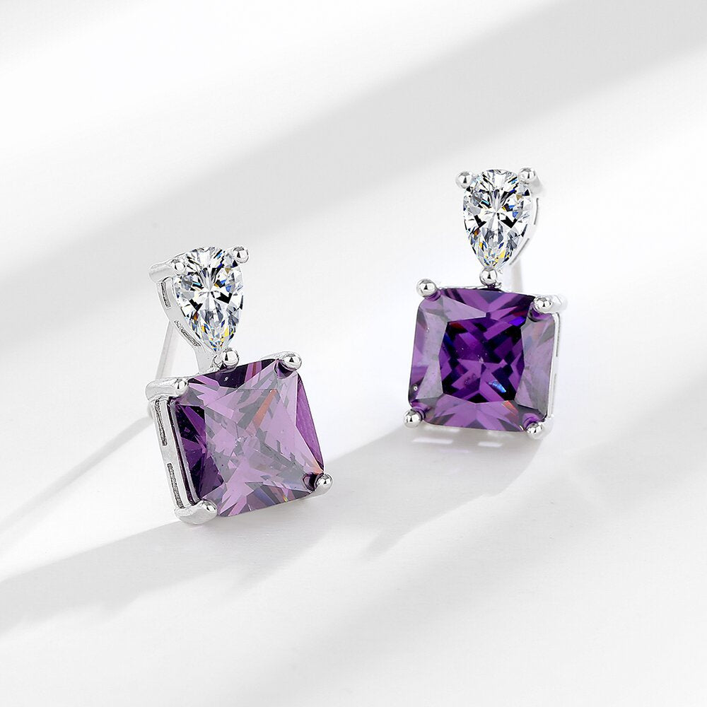 Women's Affordable Luxury Style Square Purple Zircon Earrings