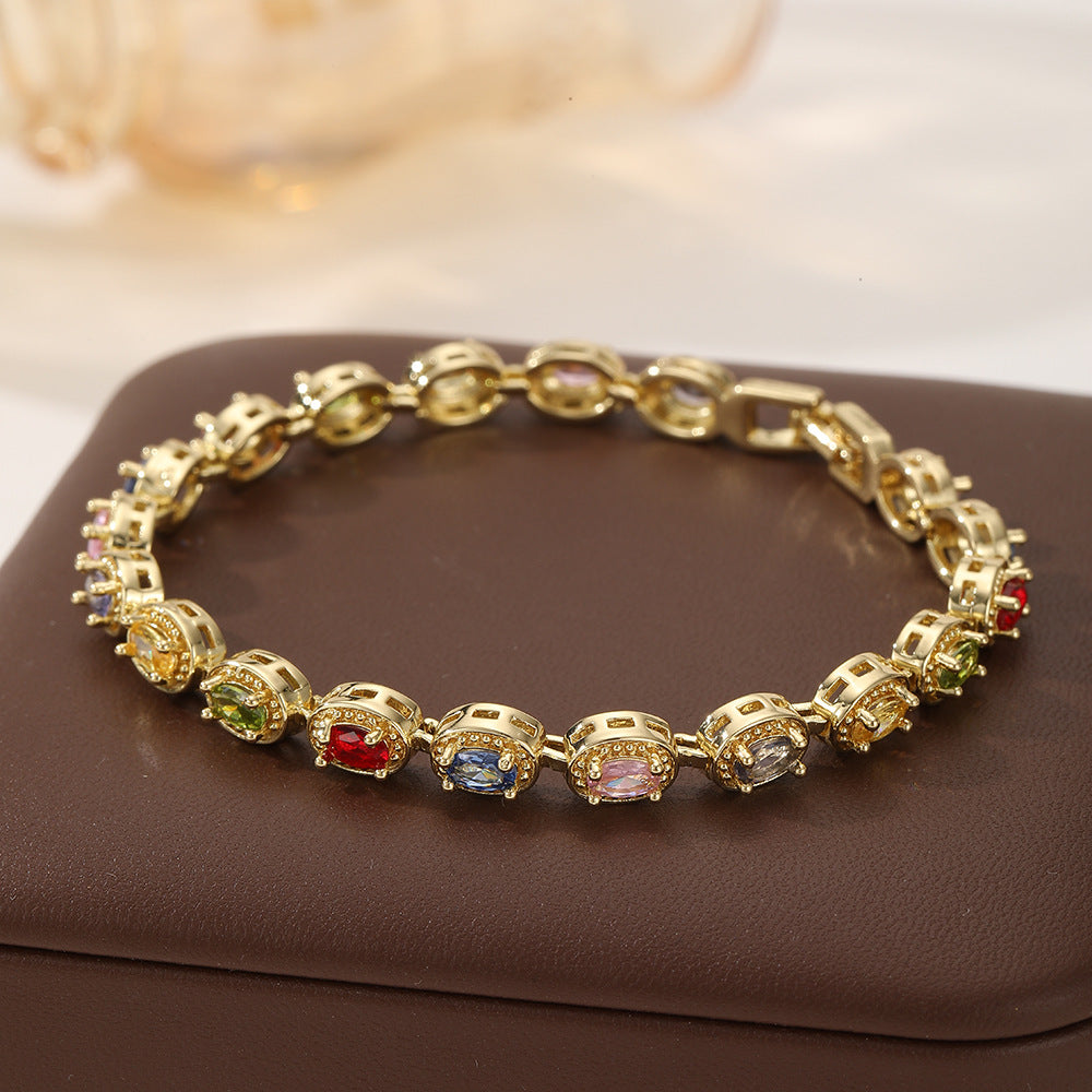 Rainbow Zircon Gold-plated Full Diamond Light Luxury Niche Design Bracelets