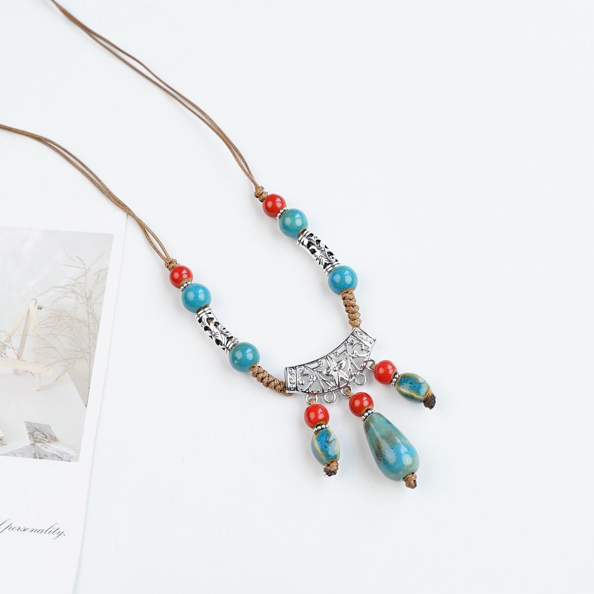 Peace Fu National Fashion Vintage Ceramic Female Longevity Necklaces