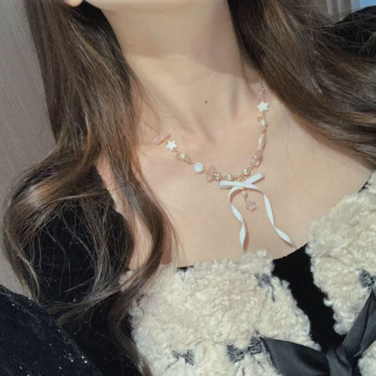 Women's Ribbon Bowknot Exquisite Dream Five-pointed Star Necklace