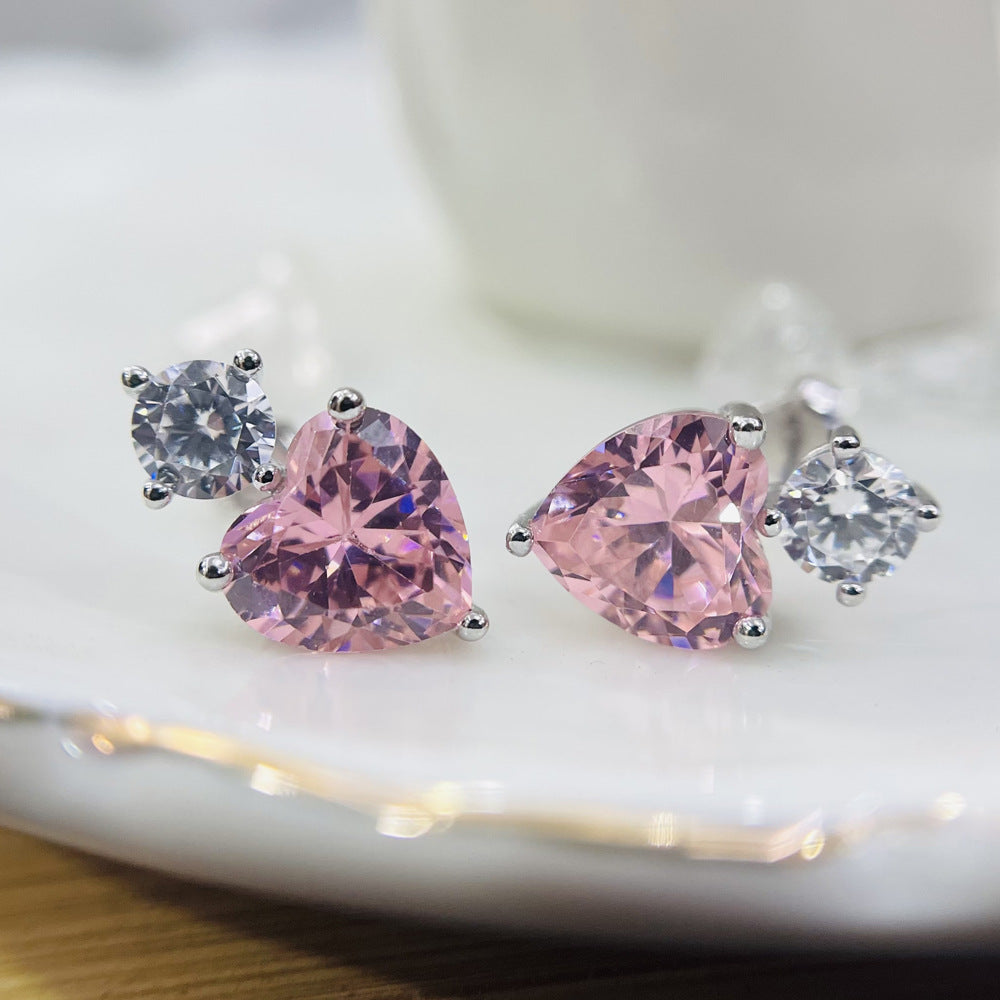 Women's Diamond Cold Bright Sier Needle Pink Earrings