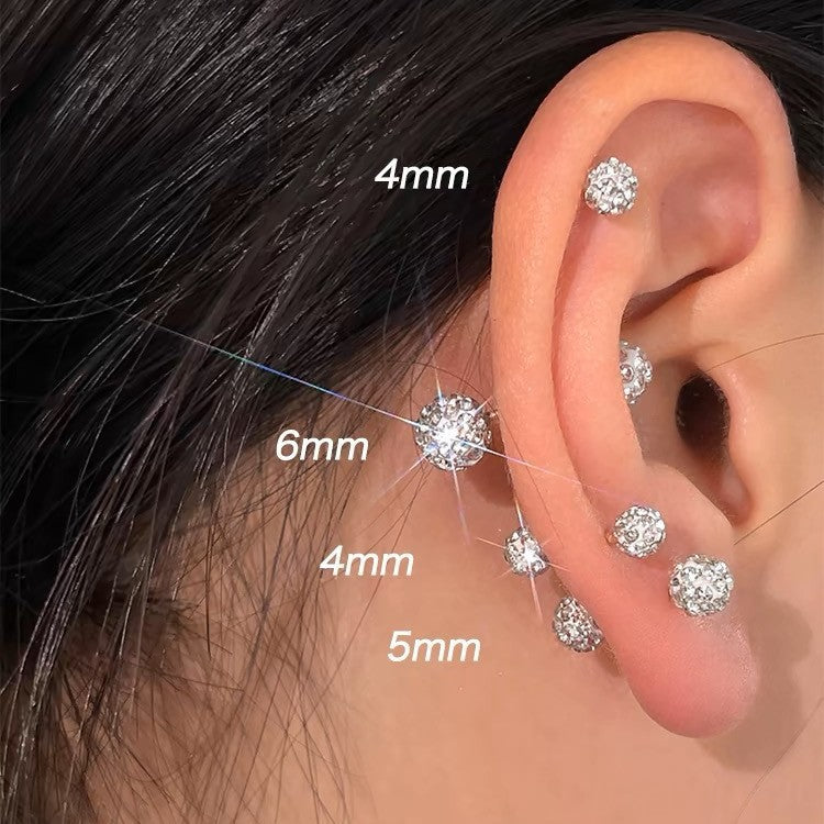 Women's Ear Sterling Sier Zircon Rhinestone Screw Bone Full Stud Earrings
