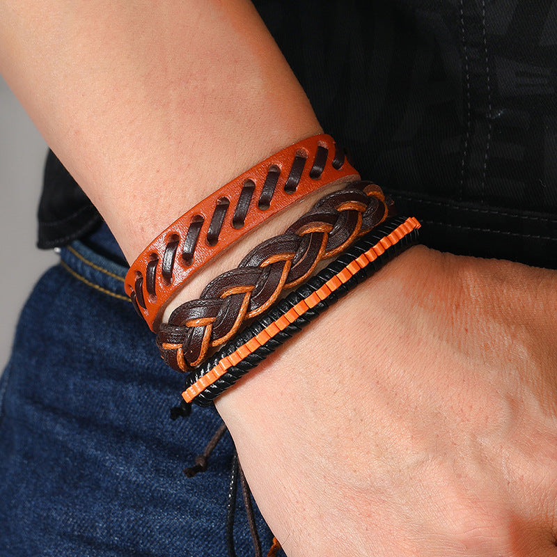 Men's Handmade Woven Layered Retro Leather Creative Bracelets