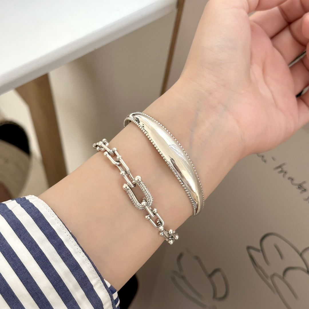 Bracelets de personnalité féminine en fer à cheval en forme de U avec coutures en Zircon perlé