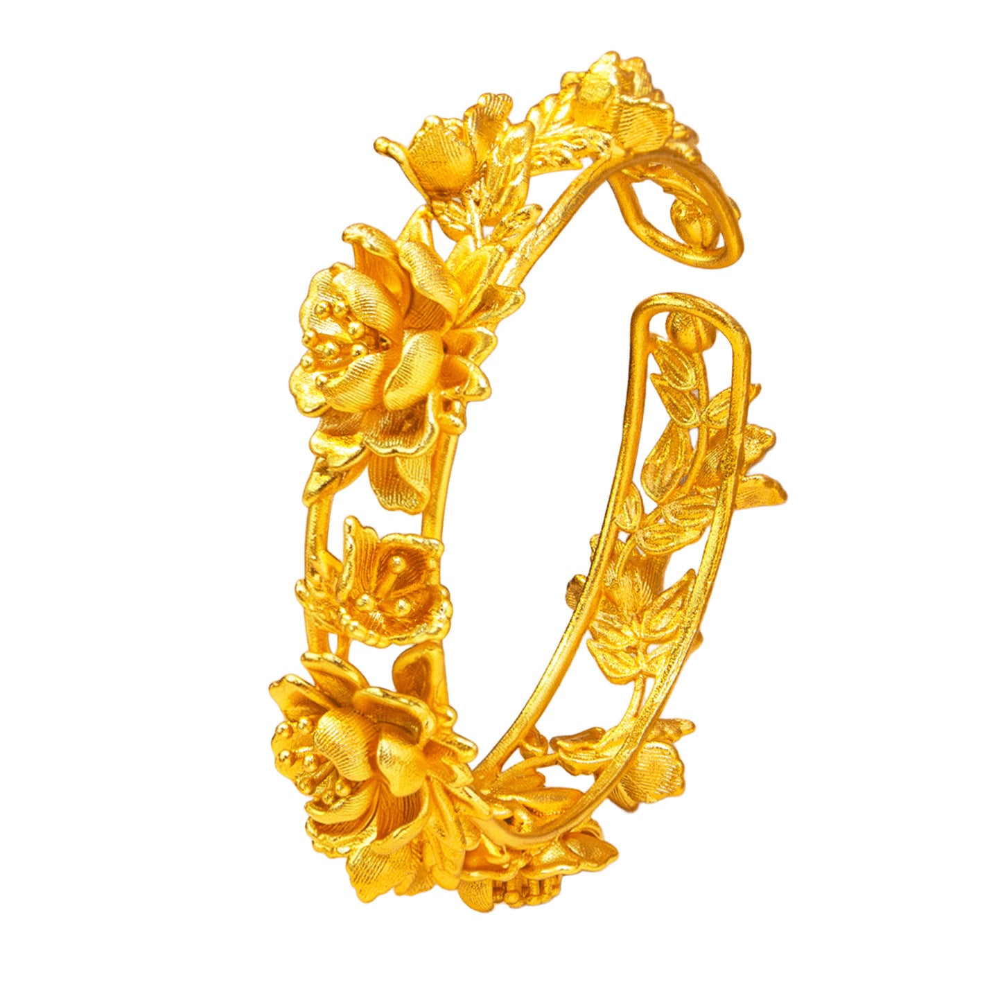 Women's Ancient Style Alluvial Gold Rich Peony Simulation Adjustable Opening Flower Bracelet