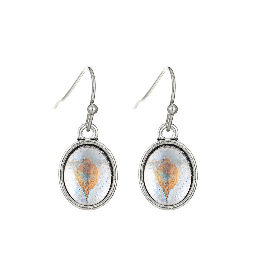 Love Turquoise Alloy Distressed Geometric Moonstone Earrings