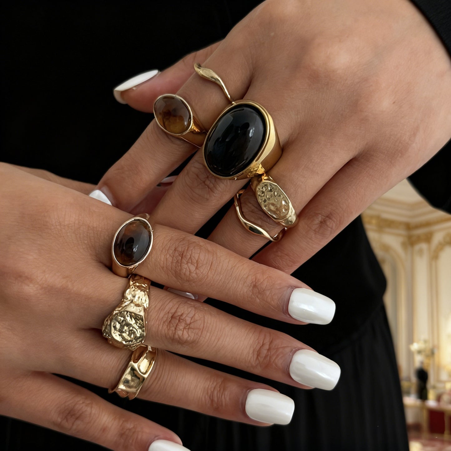 Luxury Fashion Vintage Open Shaped Irregular Chic Scenery Rings