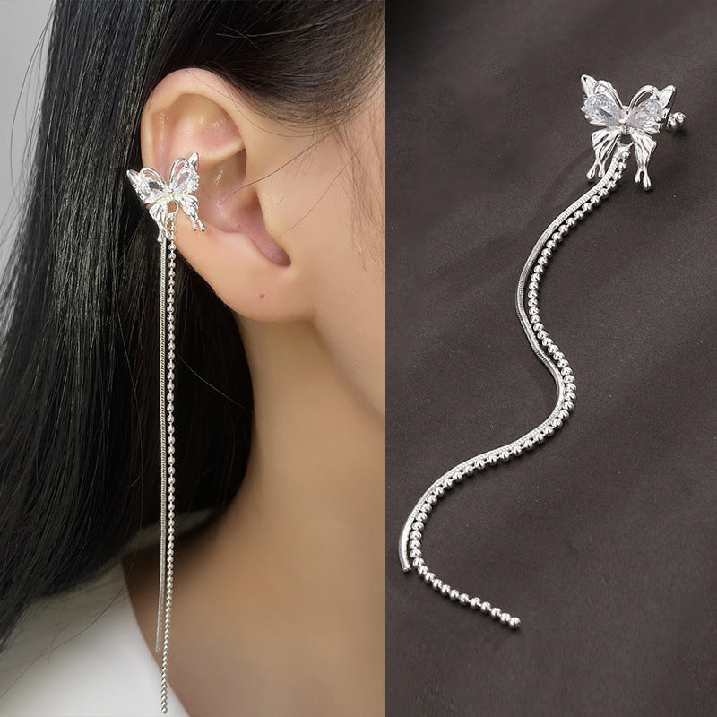 High-grade Long Earless Geometric Tile Chain Ear Clip