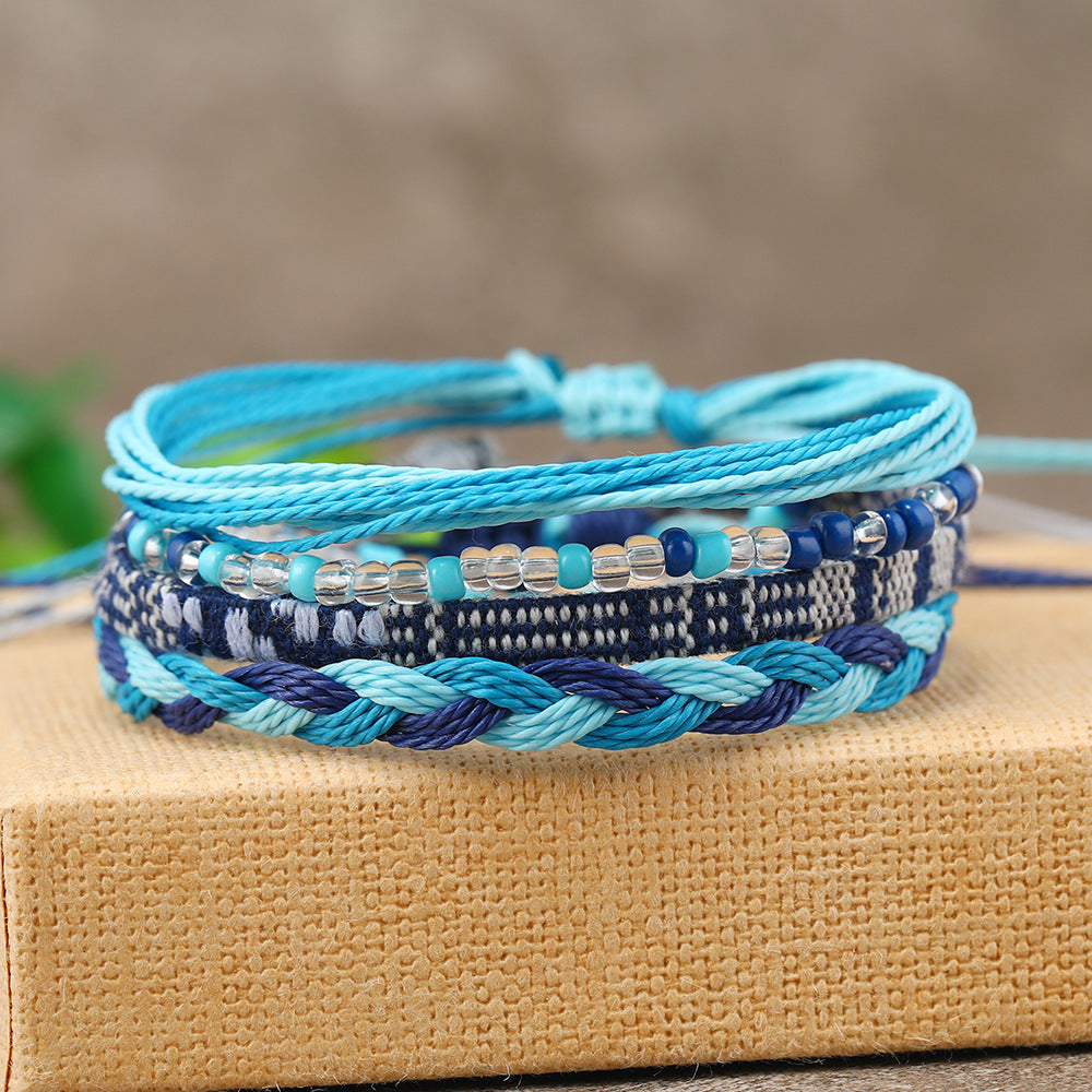 Summer Simple National Fashion Cord Beaded Rainbow Woven Bracelet