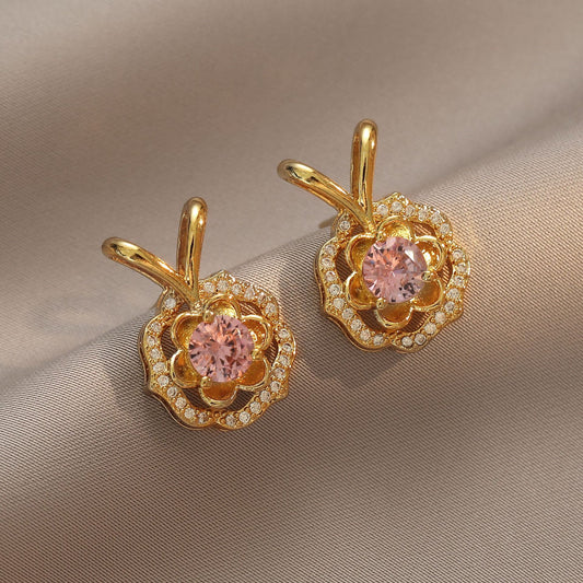 Boucles d'oreilles tendance de luxe légères avec fleurs brillantes en Zircon pour femmes