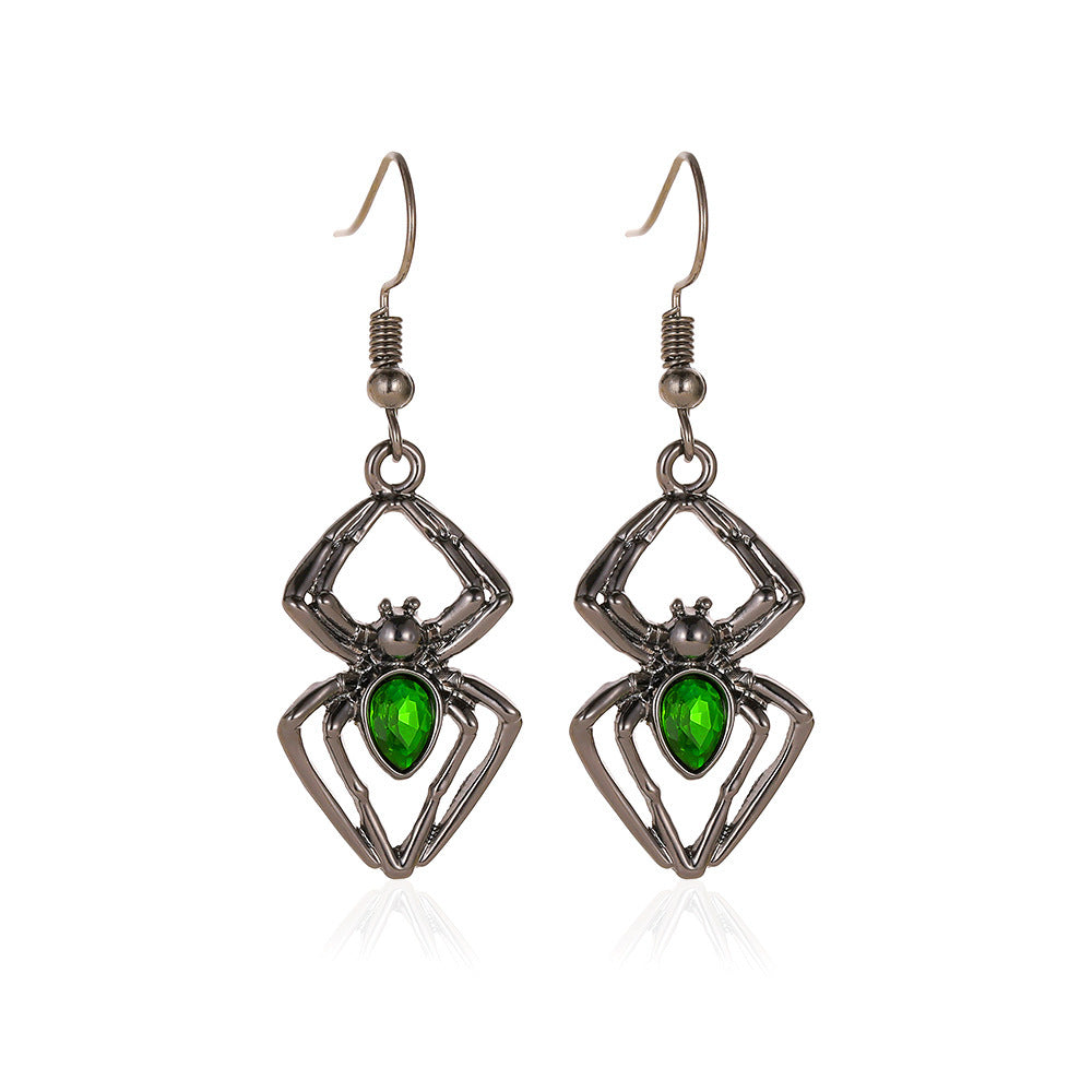 Halloween Three-piece Spider Retro Emerald Suit Jewelry Set