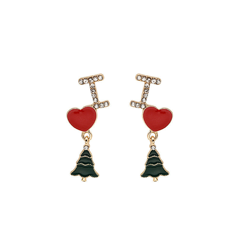 Boucles d'oreilles asymétriques en forme d'arbre de Noël avec longues lettres