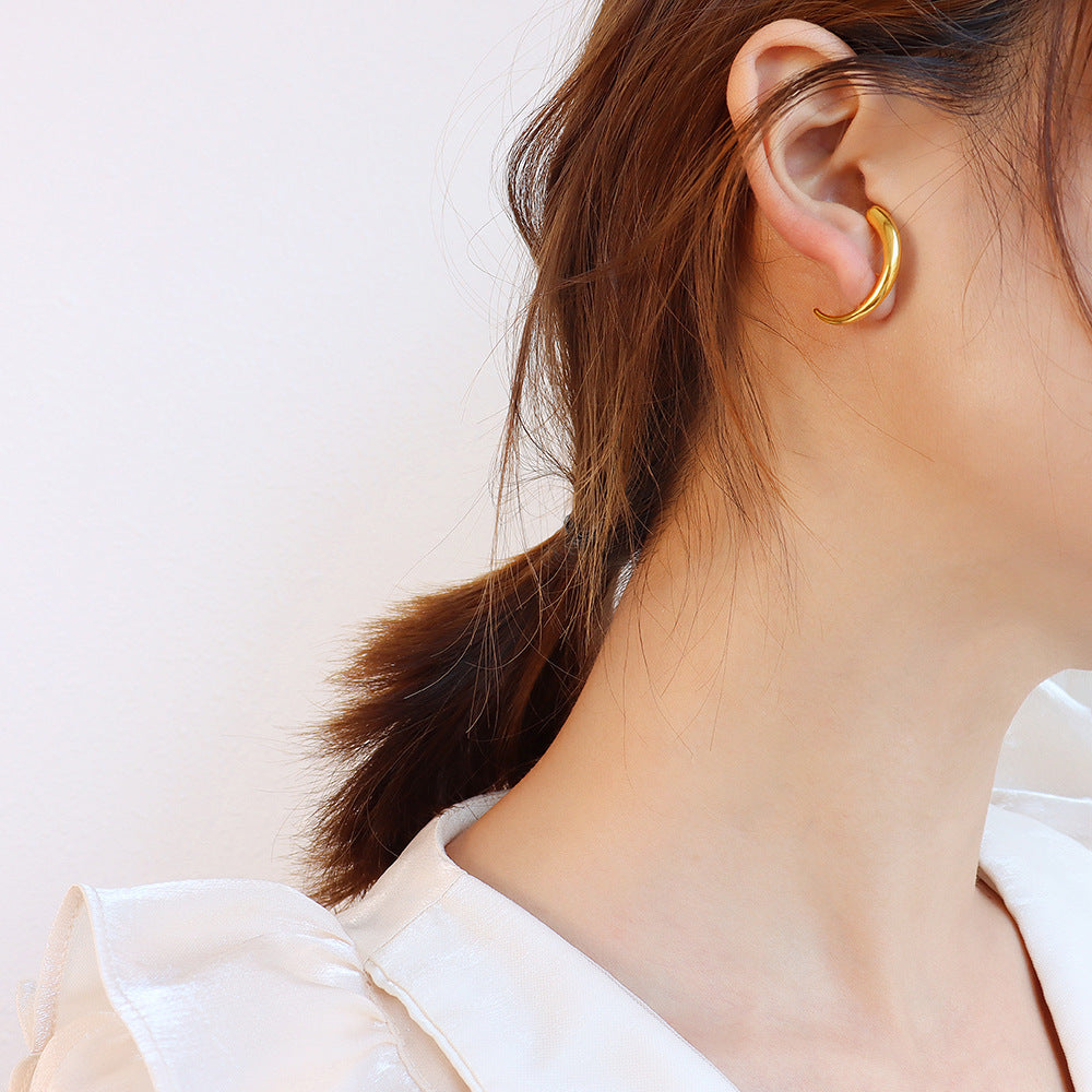Women's French Style Moon Crescent Personality Titanium Steel Earrings