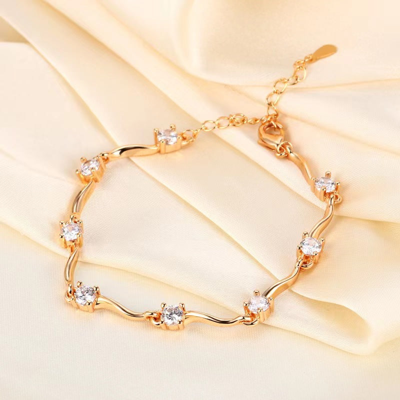 Bracelets en or champagne simples avec diamants pour diffusion en direct pour femmes