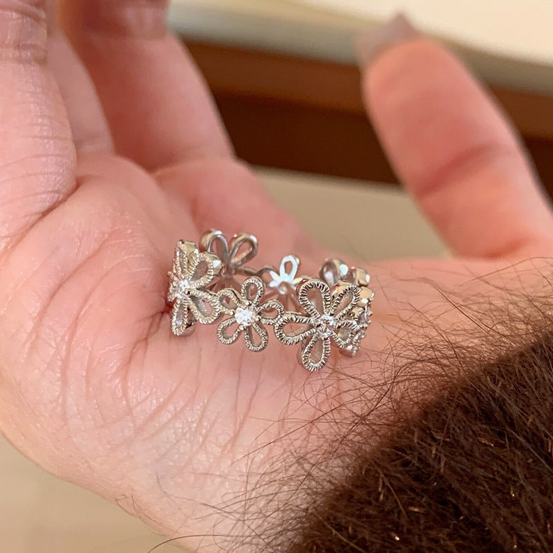 Korean Lace Zircon Flower Light Luxury High Sense Rings