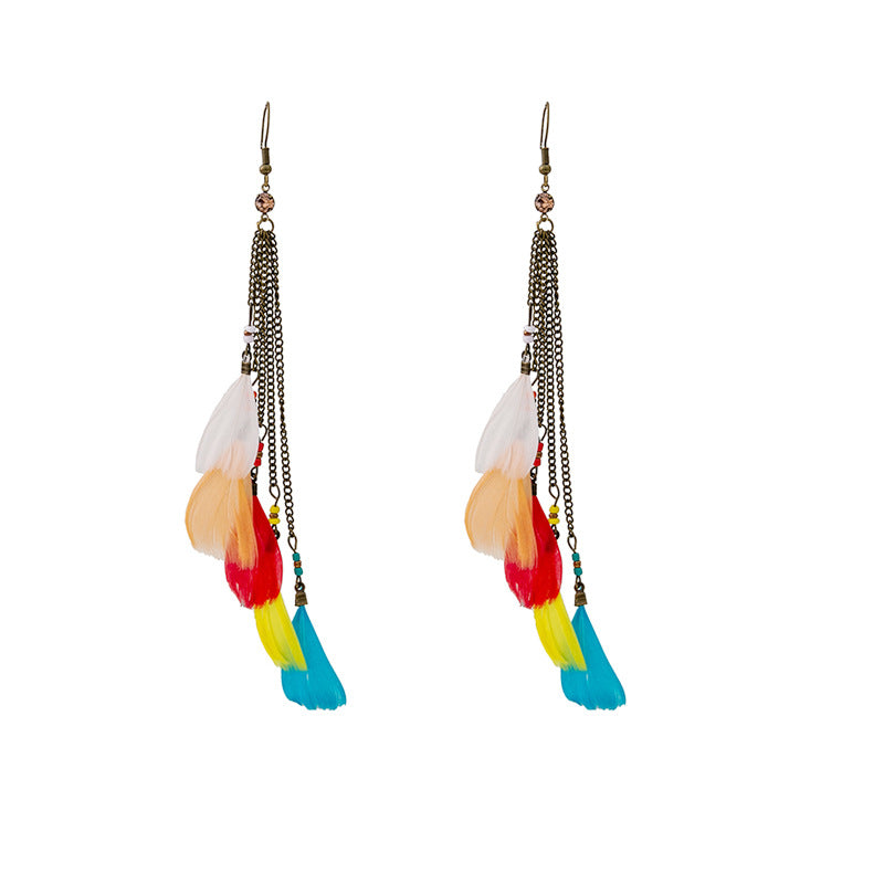 Women's Retro Ethnic Style Long Feather Tassel Earrings