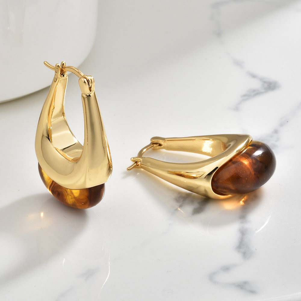 Personalized Resin Coffee Color Retro Affordable Luxury High Sense Temperament Ear Buckle