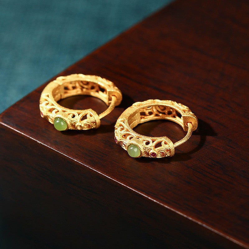 Fashion Cloud Pattern Ancient Gold-plated Jade Inlaid Jewelry Set