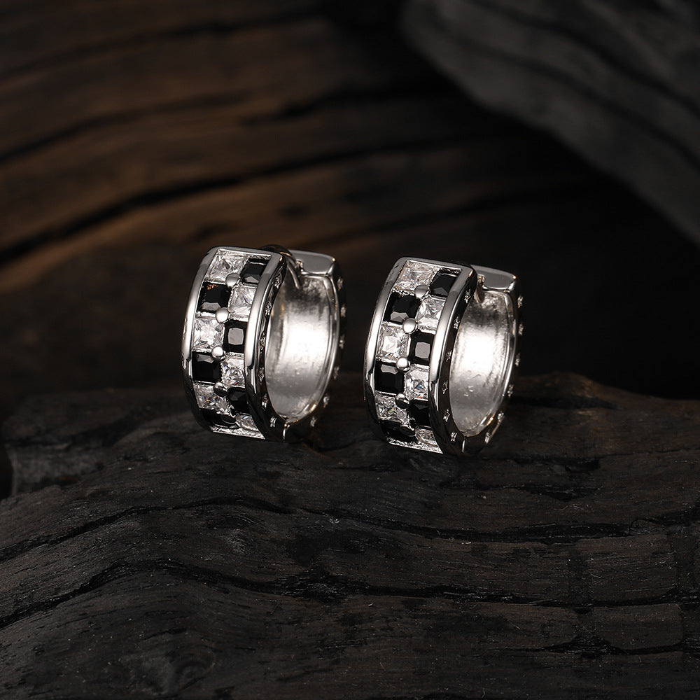 Clip Échiquier Plaid Niche Noir Et Boucles D'oreilles