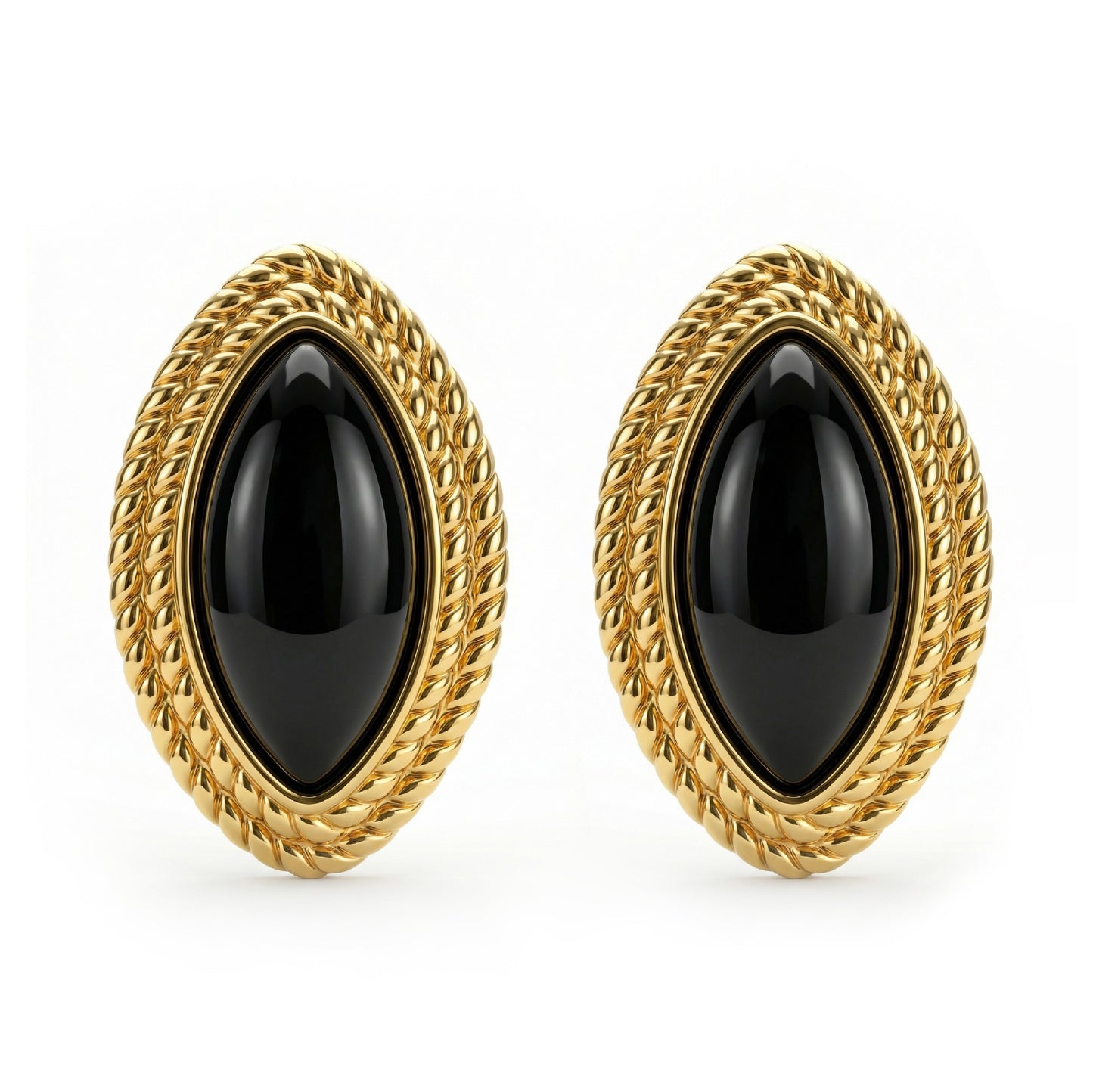 Affordable Luxury Style Braided Border Horse Eye Black Gold Niche Stud Earrings