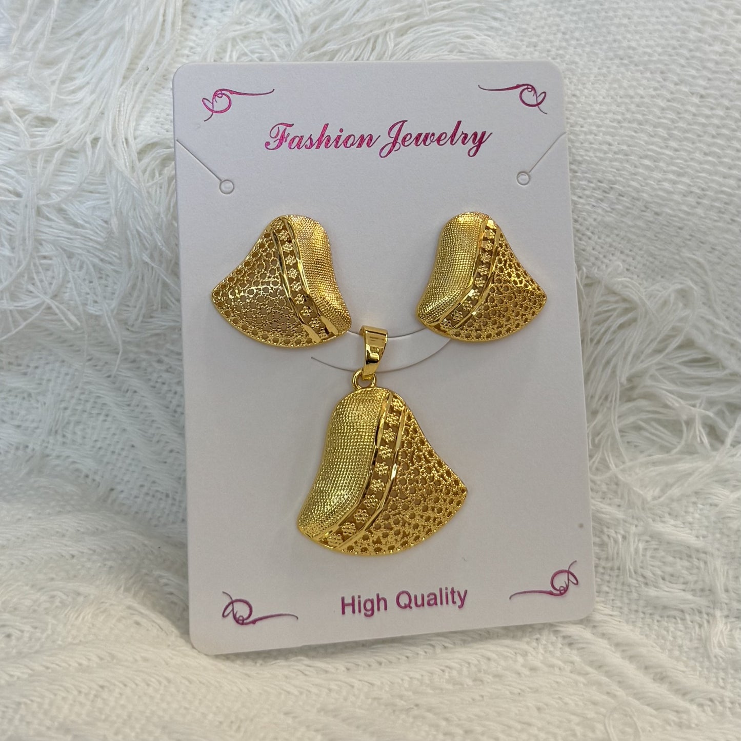 Love Heart Flowers Ear Baroque Gold Fashion Jewelry Set