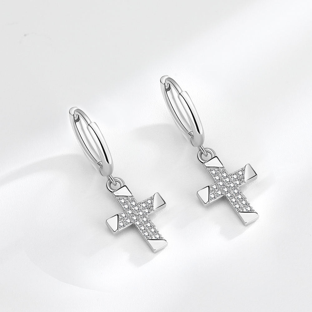 Boucles d'oreilles Design Cross Ear Clip Micro Incrusté de Zirconium