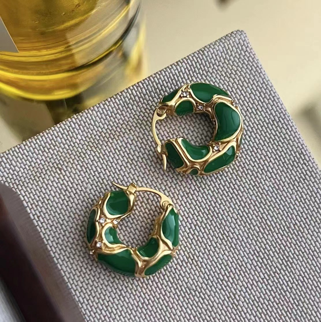 Circle Enamel Female Light Luxury Minority Earrings