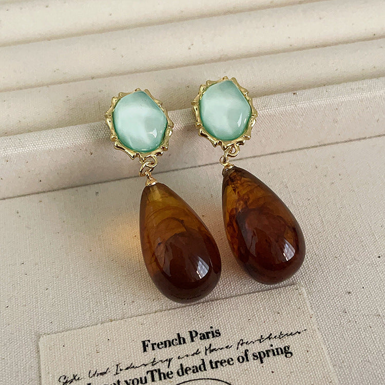 Contrast Color Resin Metal Female French Earrings