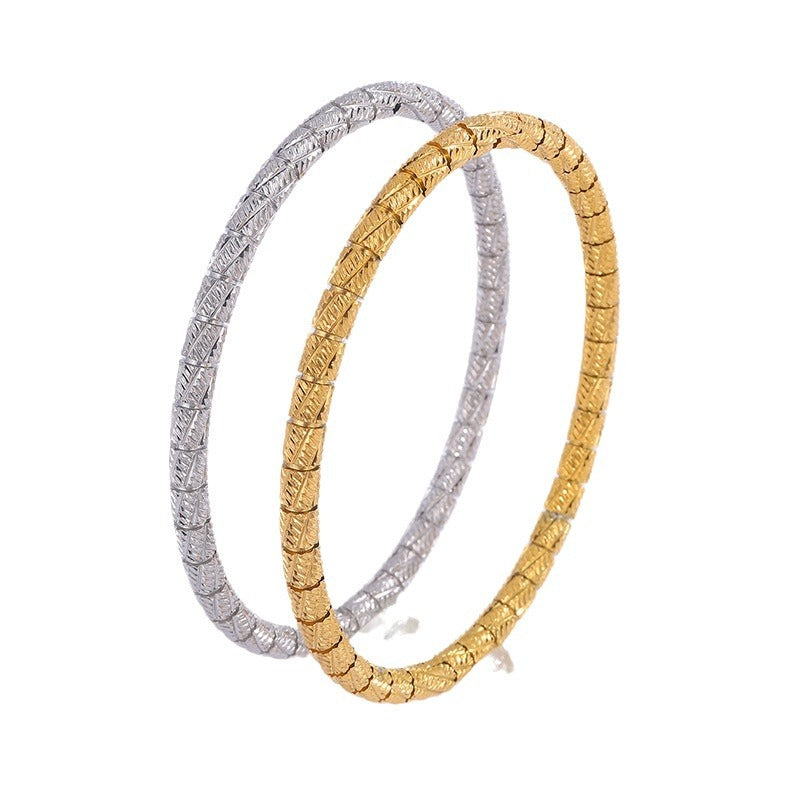 Stainless Steel Bamboo Joint Round Beads Titanium Female Bracelet