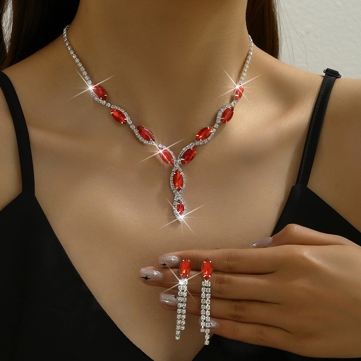 Personalized Color Horse Eye Water Drop Tassel Jewelry Set