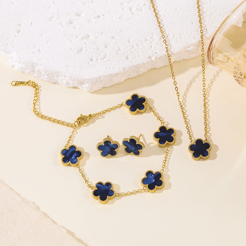 Clover Parthenocissus Grass Pork Belly Ear Light Luxury High-grade Jewelry Set