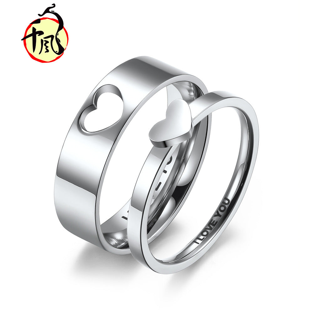 Women's & Men's & Ornament Titanium Steel Heart-shaped Hollow Couple Pair And Proposal Rings