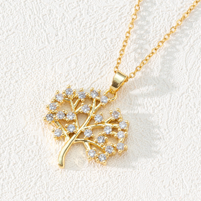 Tree Of Life Pendant Gold-plated Zircon Stainless Steel Necklaces