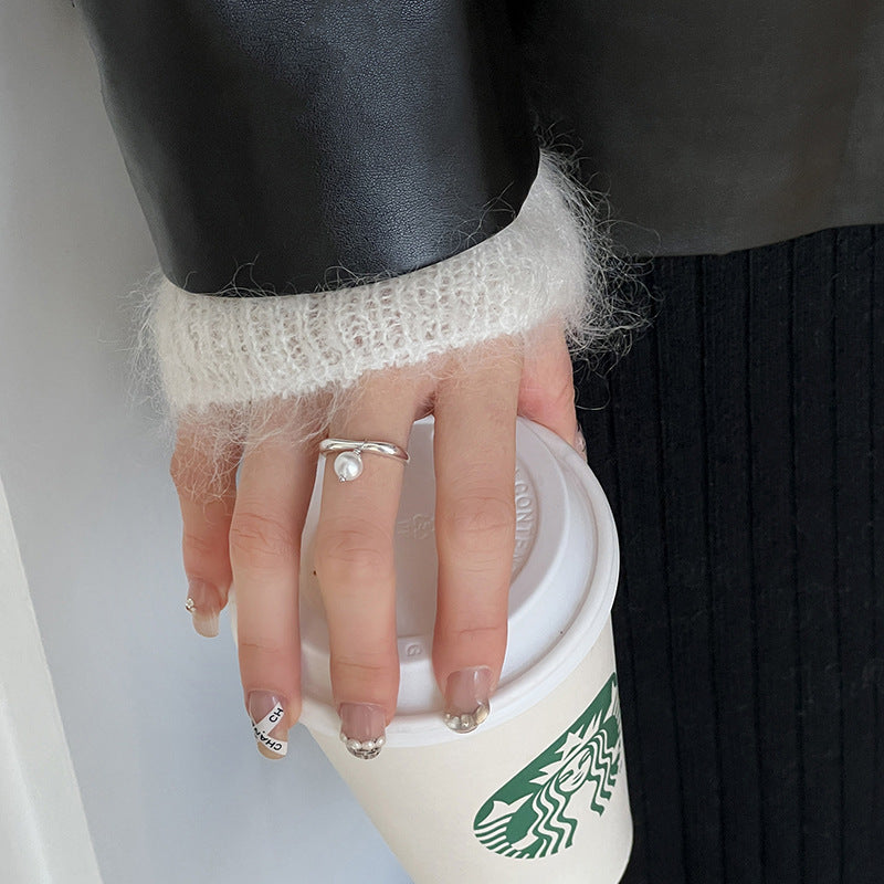 Bagues à la mode avec pendentif en perles, Design de Niche coréenne pour femmes