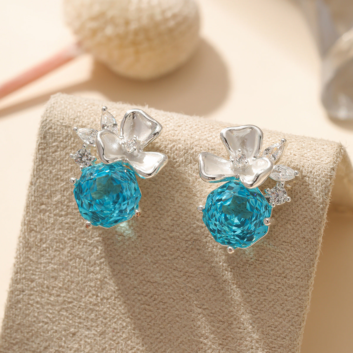 Pearl Colorful Zircon Female Fresh Temperament Stud Earrings