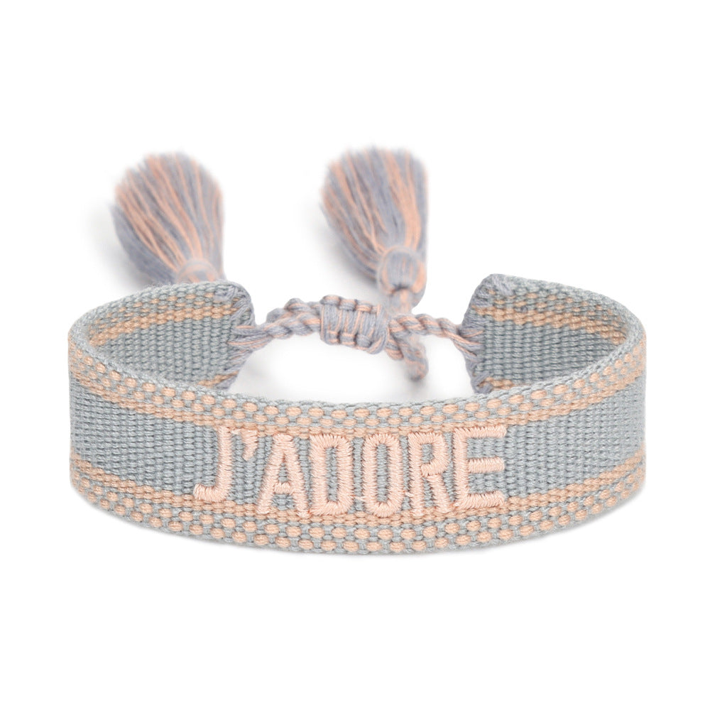 Women's Embroidered Letter Ribbon Carrying Strap Hand Bracelets