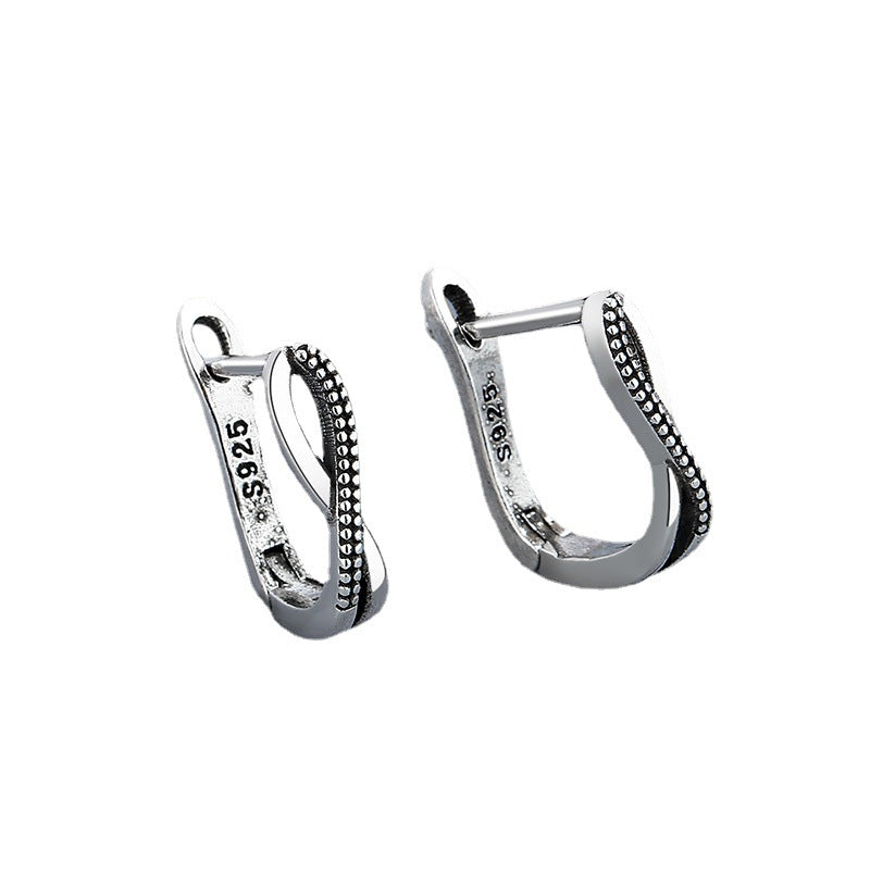 Women's Korean Fashion Imitation Thai Sier Clip Cross Diamond Retro High Earrings