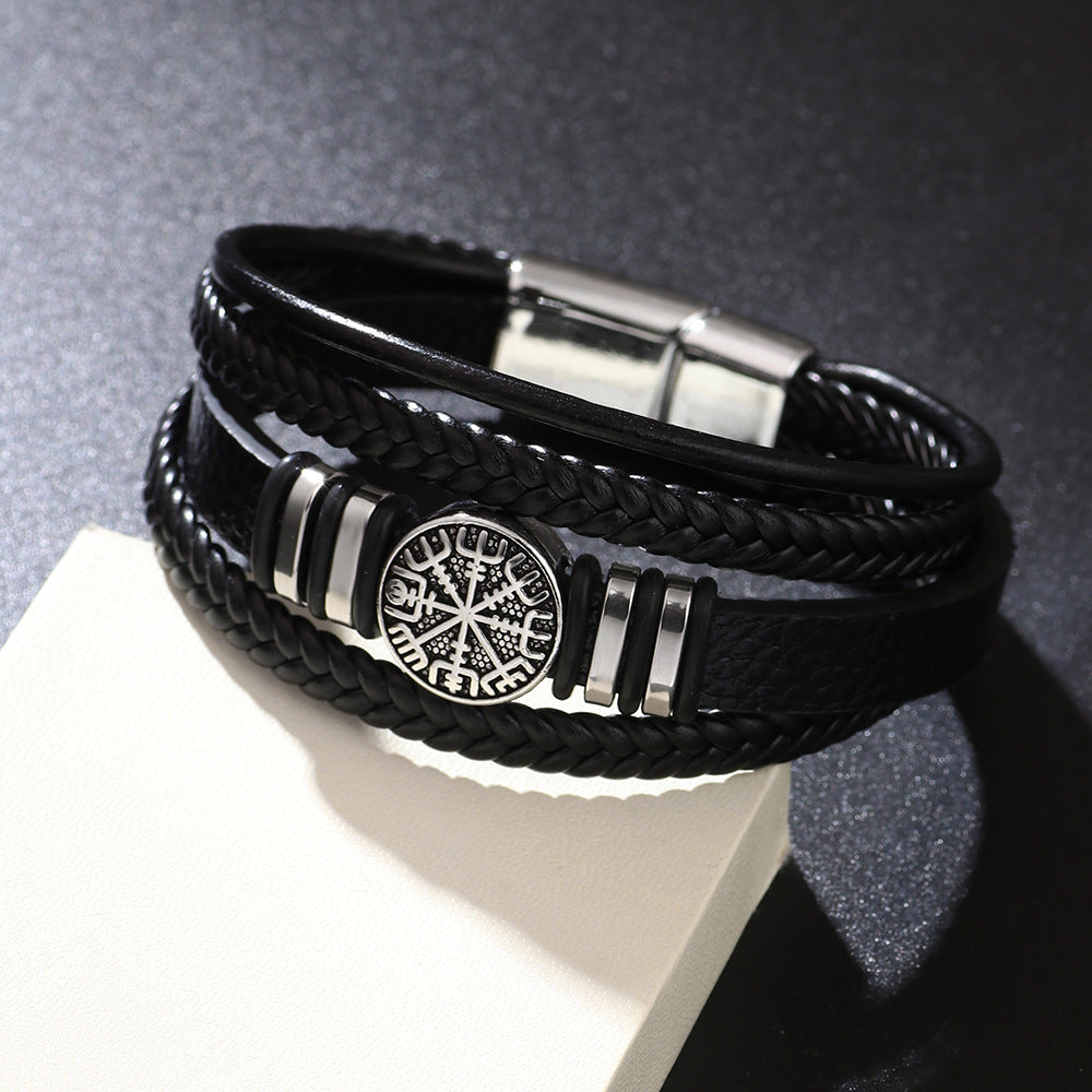 Herren-Leder-String-Mode-Punk-Trend-Kompass-Armbänder