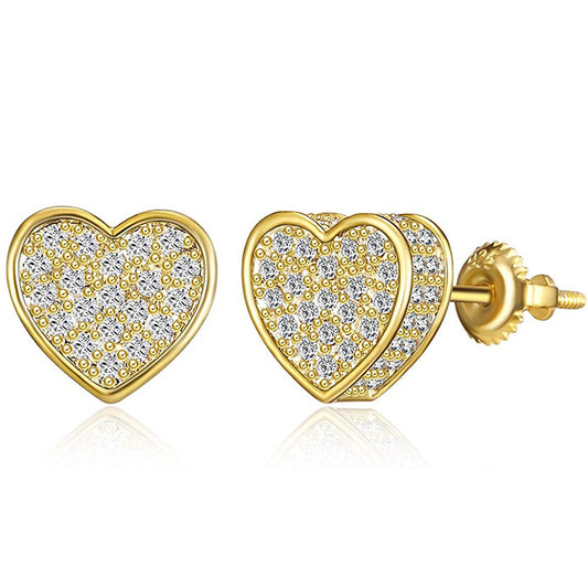 Full Diamond Heart-shaped Ear Gold Plated Earrings