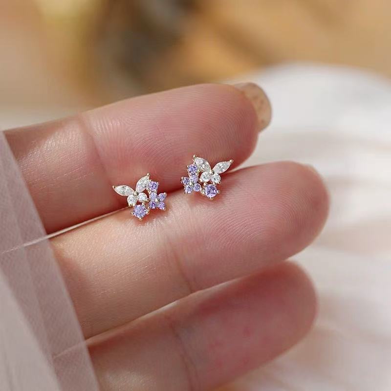 Needle Style Purple Butterfly Female Design High-grade Stud Earrings