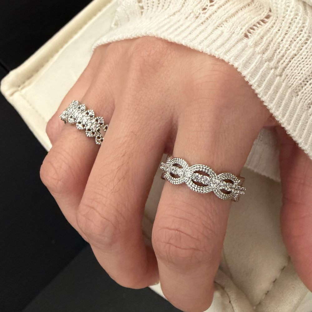 Style Brushed Flower Cutout Zircon High Sense Lace Simple Sweet Ring