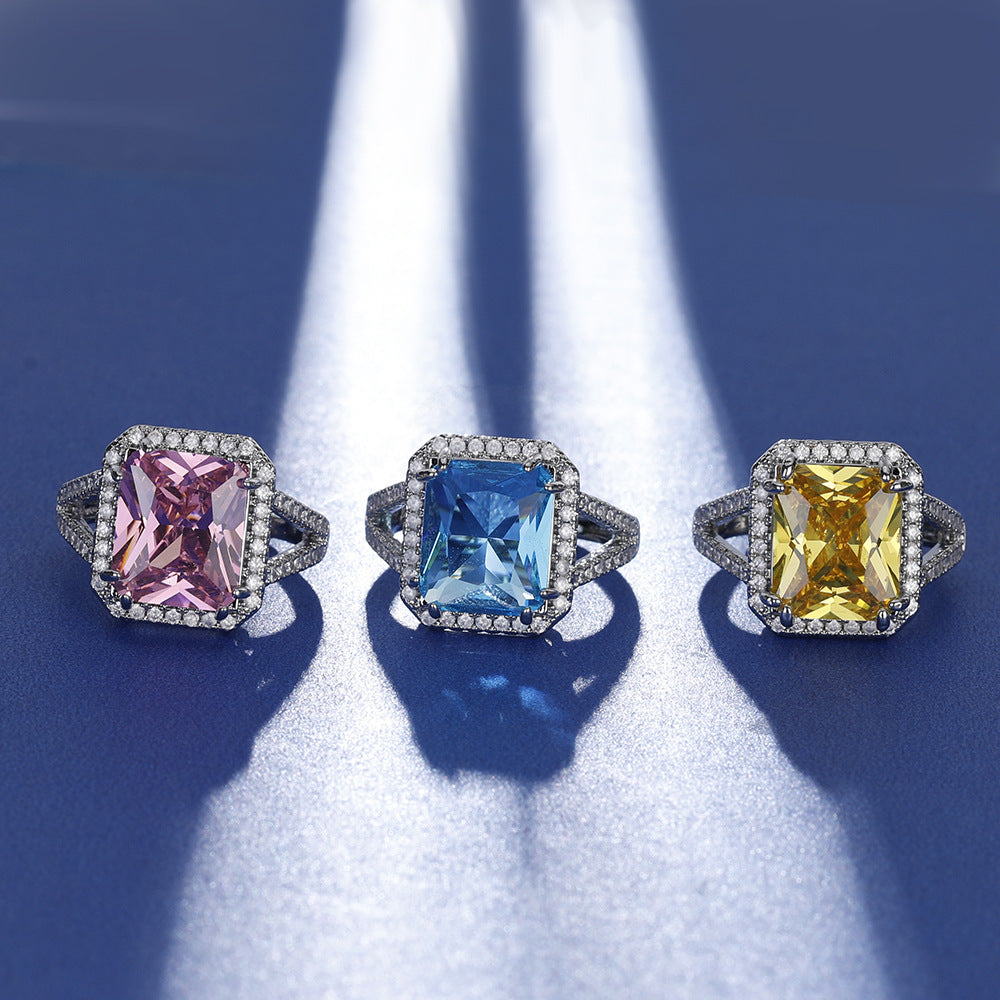 Exquisite Pink Diamond Rectangular Zircon Simulation Rings