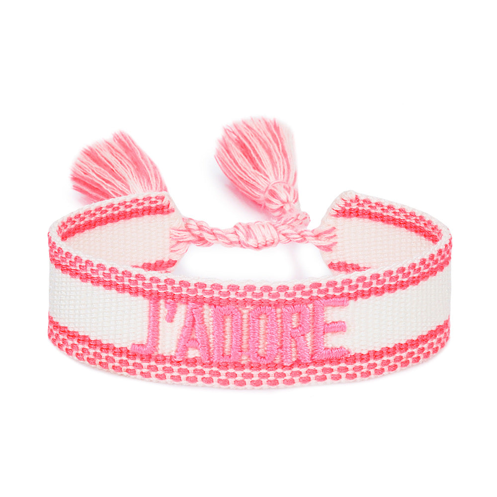 Women's Embroidered Letter Ribbon Carrying Strap Hand Bracelets