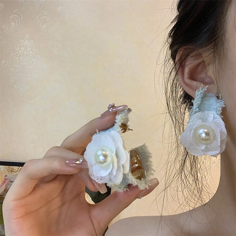 Boucles d'oreilles à fleurs en Denim, tempérament de niche tendance