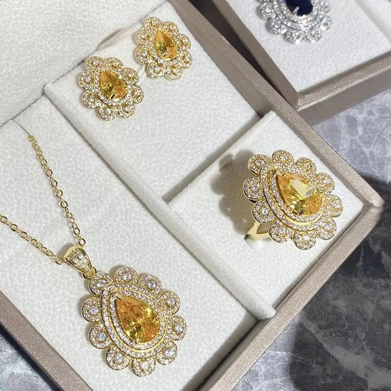 Full Diamond Elegance Retro Three-piece Ear Light Jewelry Set